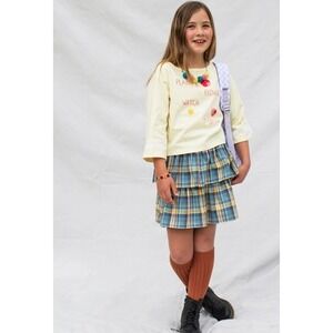 NEW Tea Collection Girls Skirt Size 12 Blue Madras Plaid Tiered